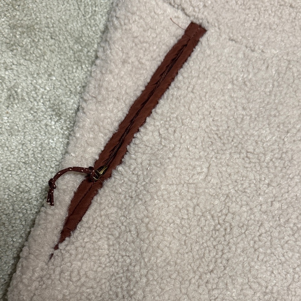 Long Cream and Brown Sherpa Vest - Picture 3 of 5